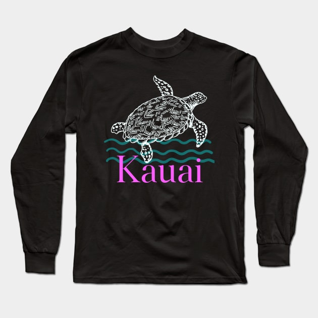 Kauai Hawaii Sea Turtle Swimming Hawaiian Island Beach Kids Women Long Sleeve T-Shirt by Pine Hill Goods